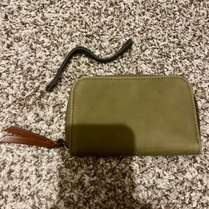 Olive Green Leather Wallet with Brown Accents
